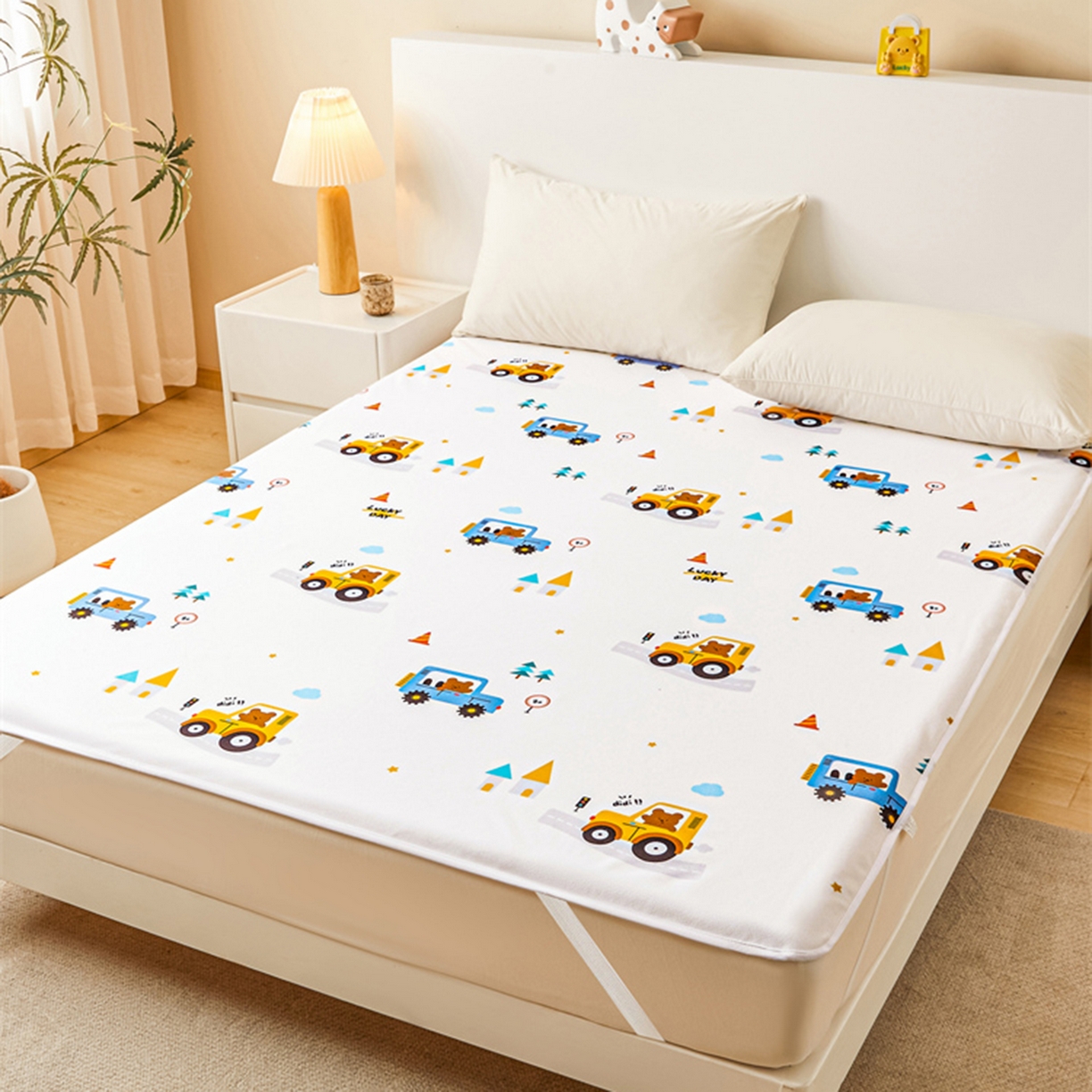 91家纺网 家纺一手货源 找家纺 雯豆家纺 2025新款防水隔尿垫子卡通成人床垫保护罩A类宝宝尿垫 防水隔尿垫-小汽车