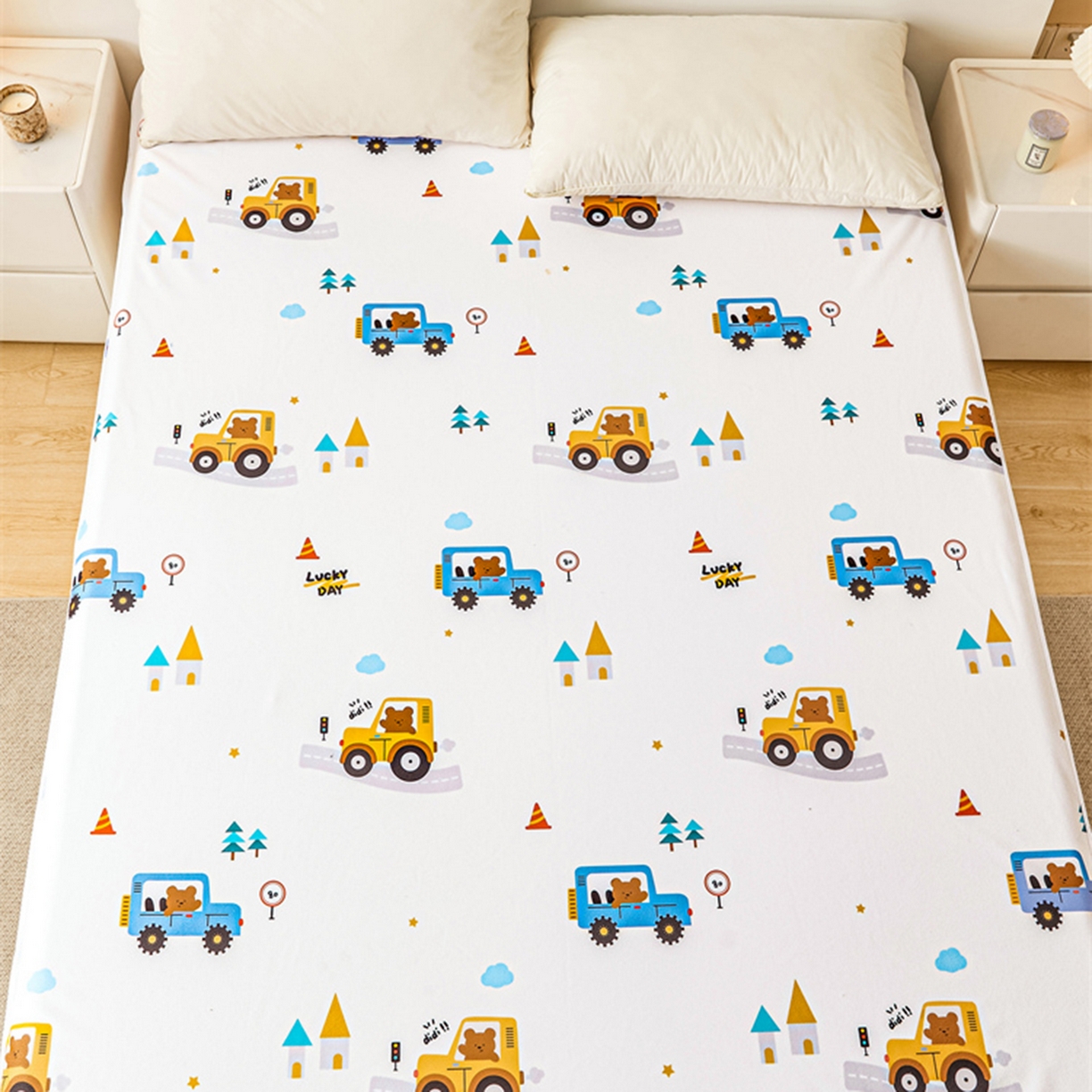 91家纺网 家纺一手货源 找家纺 雯豆家纺 2025新款防水隔尿垫子卡通成人床垫保护罩A类宝宝尿垫 防水隔尿垫-小汽车