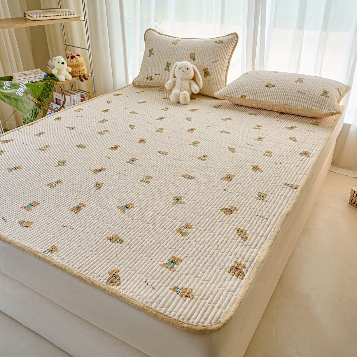 91家纺网 家纺一手货源 找家纺 小叮当家纺仓储工厂店 2025新款棉加绒床垫一面全棉一面牛奶绒床褥垫软床垫床盖四季通用 趴趴熊(A棉B绒）