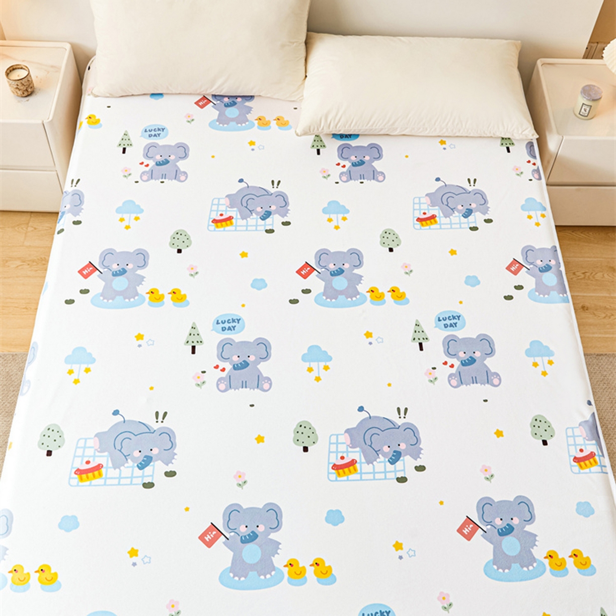 91家纺网 家纺一手货源 找家纺 雯豆家纺 2025新款防水隔尿垫子卡通成人床垫保护罩A类宝宝尿垫 防水隔尿垫-小象嘟嘟