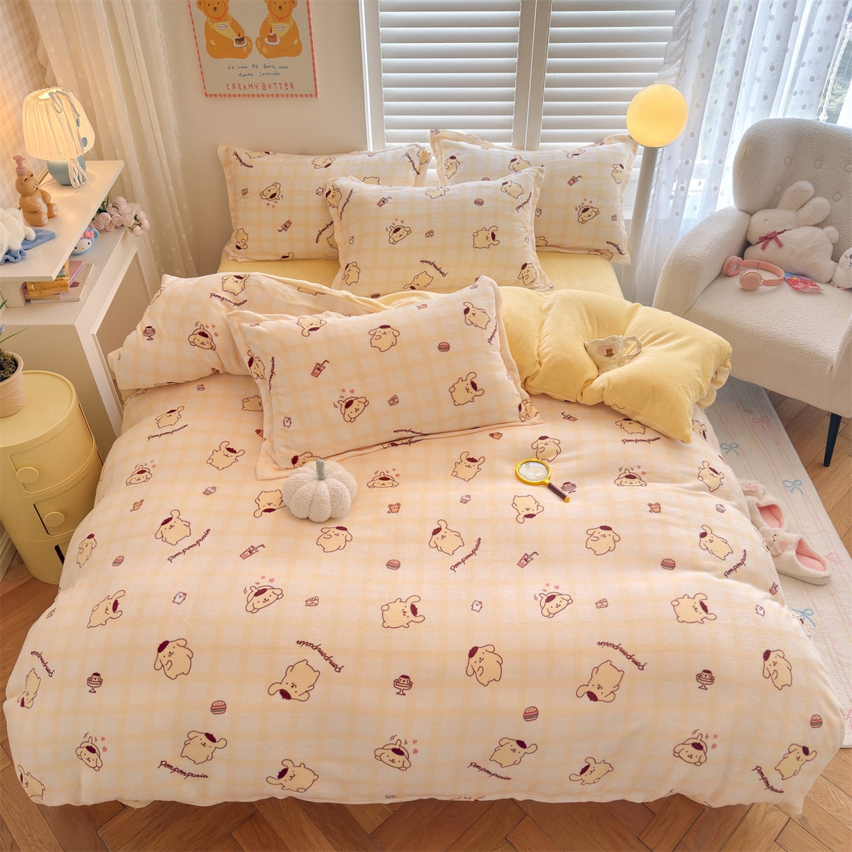 名兮家居 2025新款经典奥特曼-三丽鸥加厚牛奶绒单被套 格子布丁狗