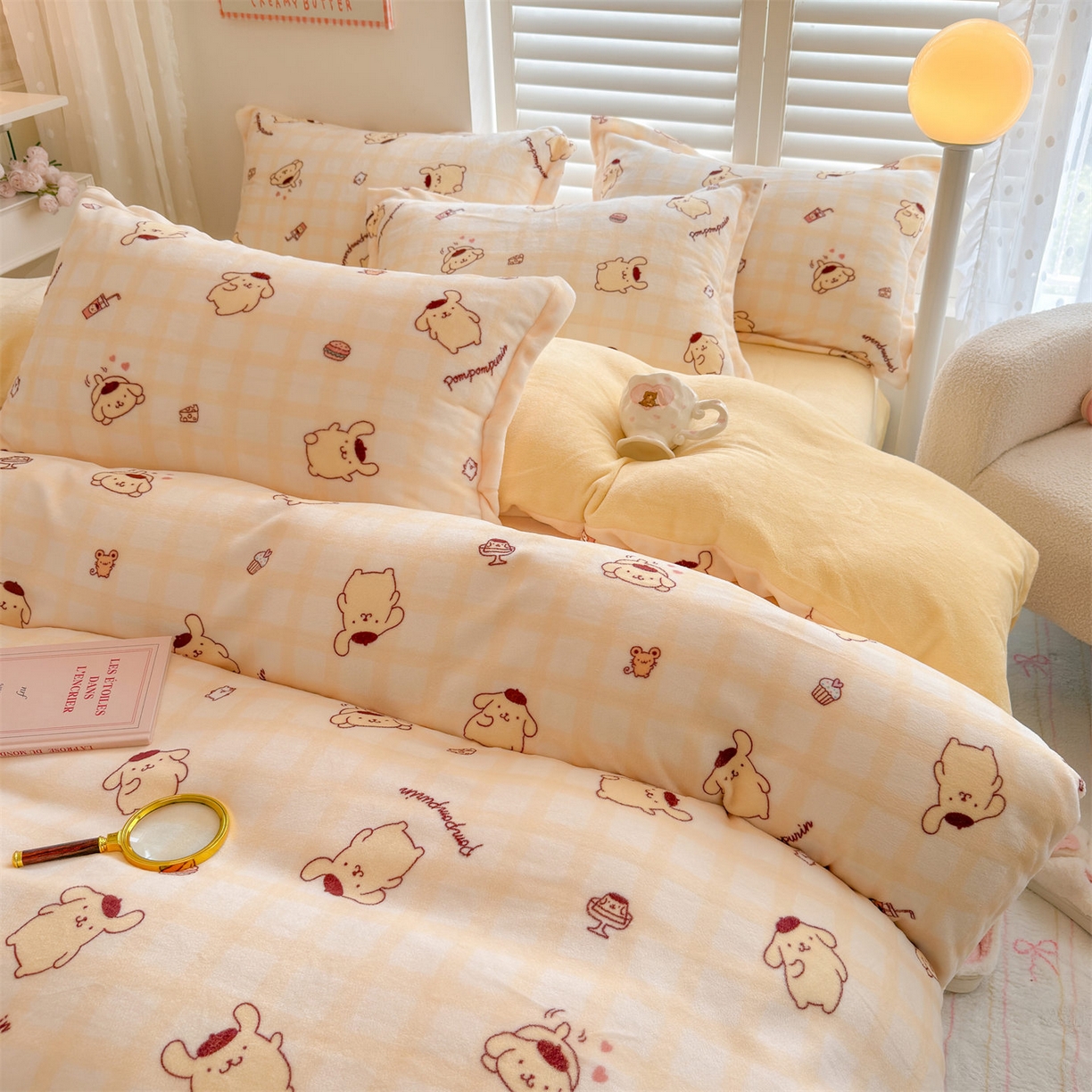 91家纺网 家纺一手货源 找家纺 名兮家居 2025新款经典奥特曼-三丽鸥加厚牛奶绒单被套 格子布丁狗