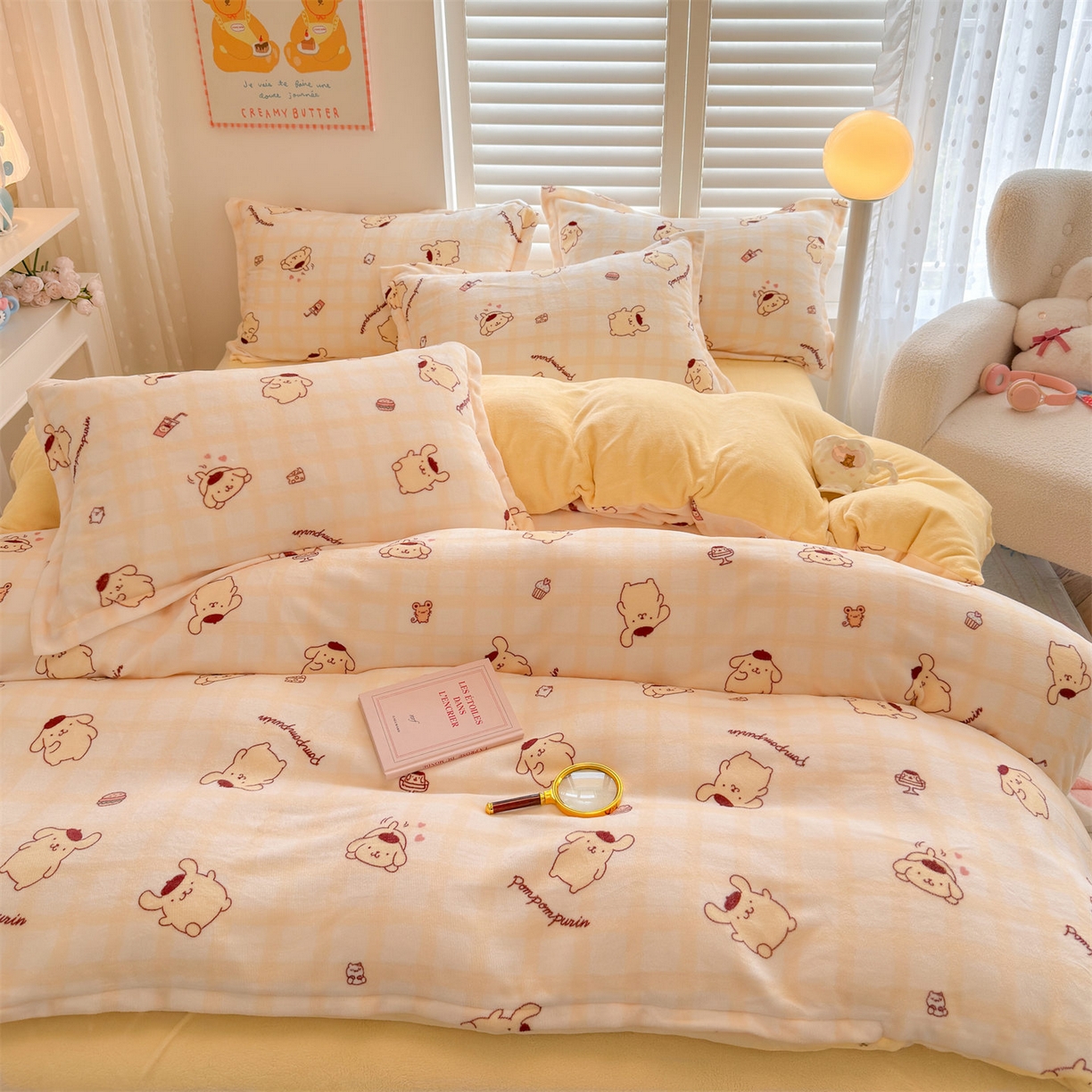 91家纺网 家纺一手货源 找家纺 名兮家居 2025新款经典奥特曼-三丽鸥加厚牛奶绒单被套 格子布丁狗