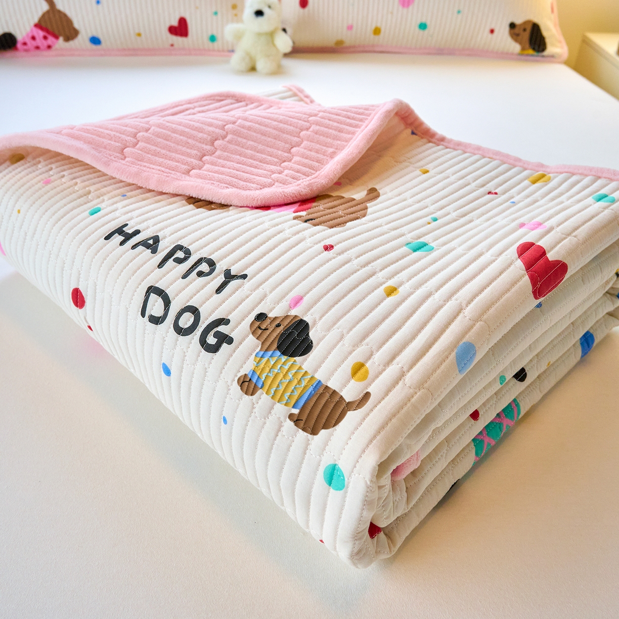 91家纺网 家纺一手货源 找家纺 小叮当家纺仓储工厂店 2025新款棉加绒床垫一面全棉一面牛奶绒床褥垫软床垫床盖四季通用 甜心汪星人（A棉B绒）