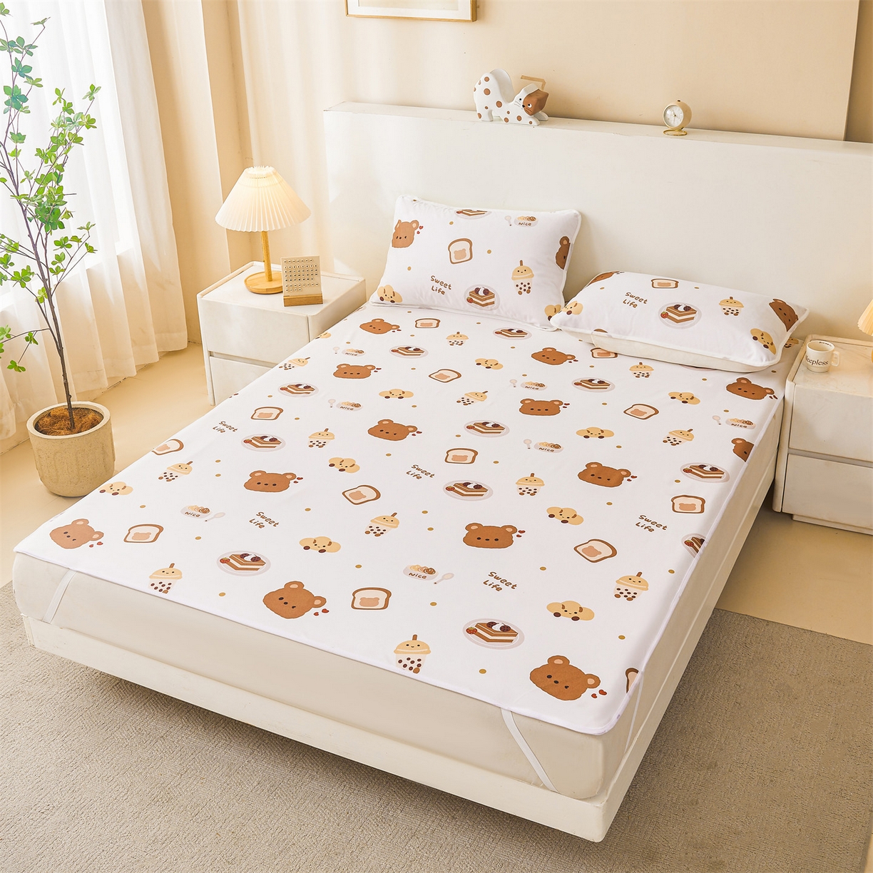 91家纺网 家纺一手货源 找家纺 雯豆家纺 2025新款防水隔尿垫子卡通成人床垫保护罩A类宝宝尿垫 防水隔尿垫-小熊派对