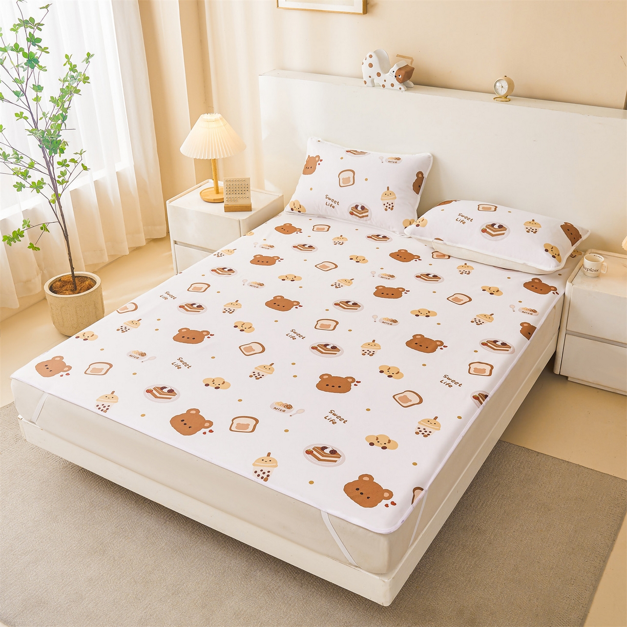 91家纺网 家纺一手货源 找家纺 雯豆家纺 2025新款防水隔尿垫子卡通成人床垫保护罩A类宝宝尿垫 防水隔尿垫-小熊派对