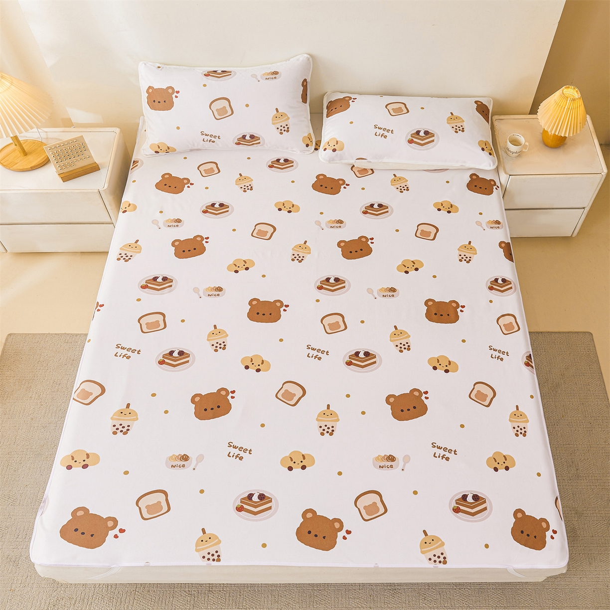 91家纺网 家纺一手货源 找家纺 雯豆家纺 2025新款防水隔尿垫子卡通成人床垫保护罩A类宝宝尿垫 防水隔尿垫-小熊派对