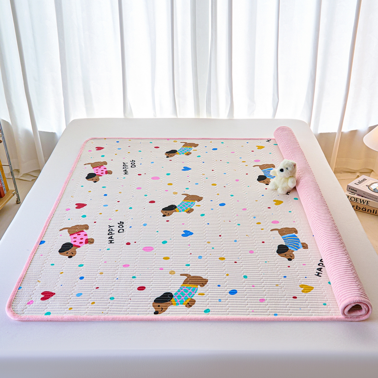 91家纺网 家纺一手货源 找家纺 小叮当家纺仓储工厂店 2025新款棉加绒床垫一面全棉一面牛奶绒床褥垫软床垫床盖四季通用 甜心汪星人（A棉B绒）