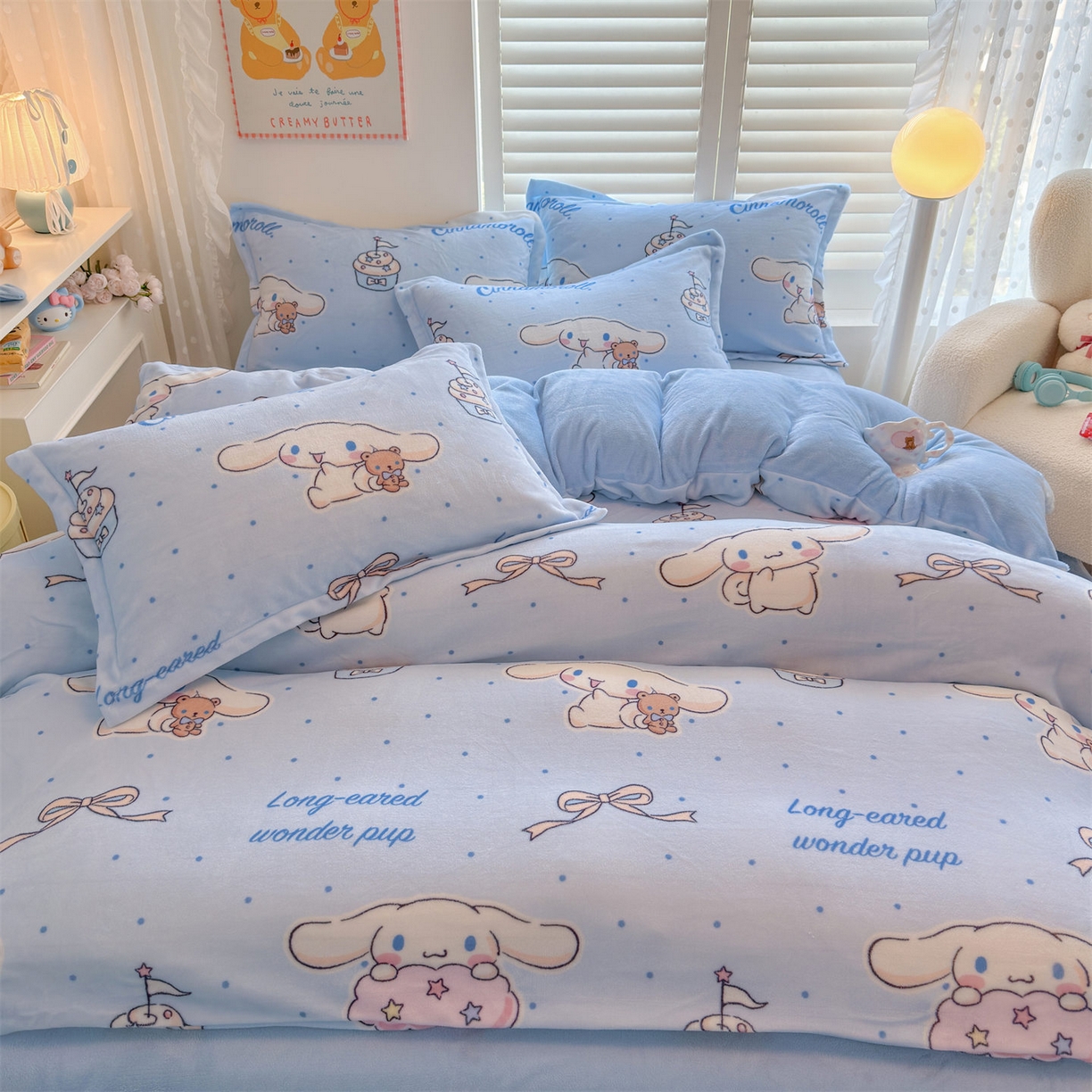 91家纺网 家纺一手货源 找家纺 名兮家居 2025新款经典奥特曼-三丽鸥加厚牛奶绒单被套 甜品大耳狗