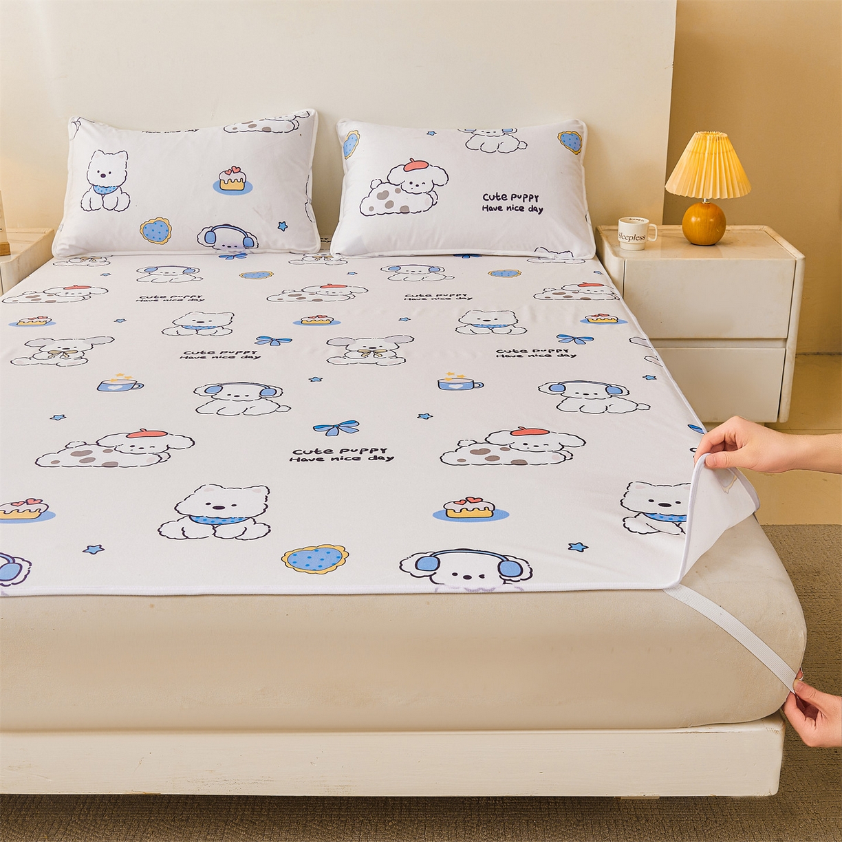雯豆家纺 2025新款防水隔尿垫子卡通成人床垫保护罩A类宝宝尿垫 防水隔尿垫-音乐小狗