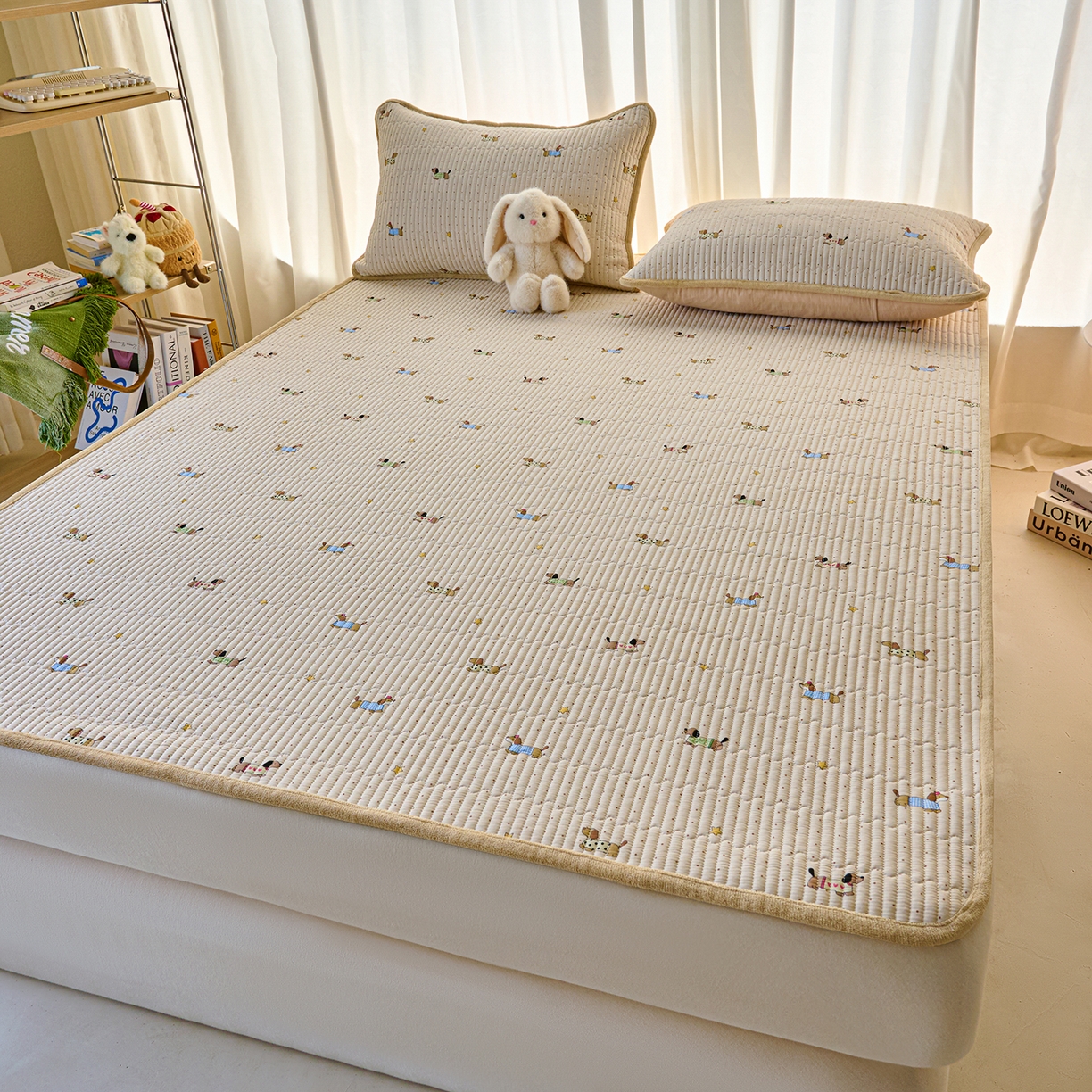 91家纺网 家纺一手货源 找家纺 小叮当家纺仓储工厂店 2025新款棉加绒床垫一面全棉一面牛奶绒床褥垫软床垫床盖四季通用 星星柯基(A棉B绒）