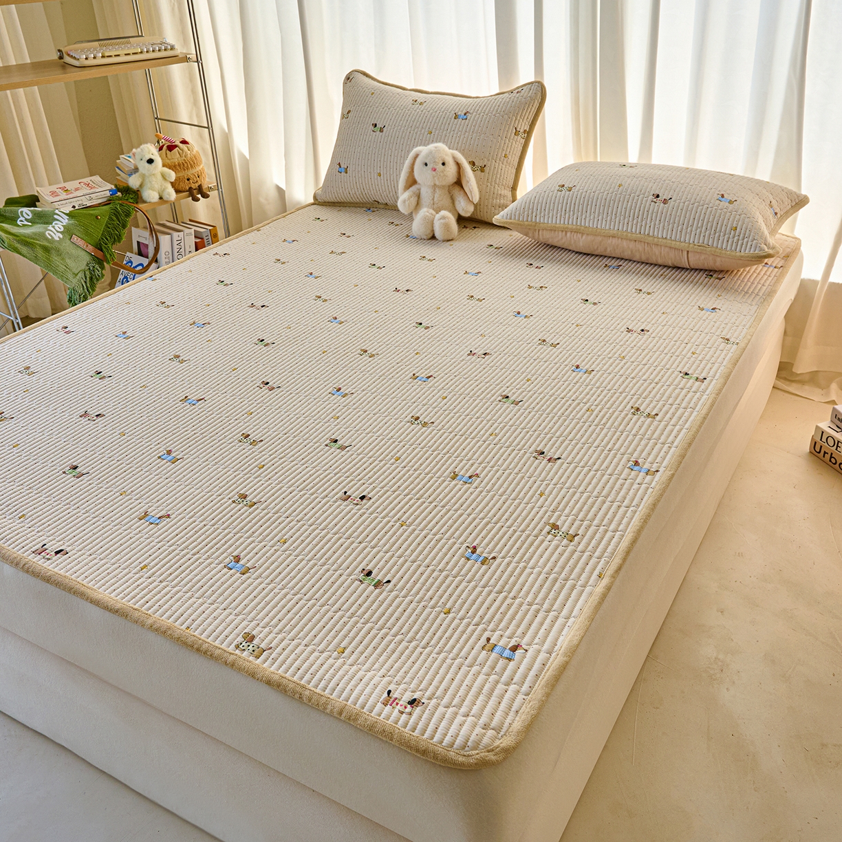 91家纺网 家纺一手货源 找家纺 小叮当家纺仓储工厂店 2025新款棉加绒床垫一面全棉一面牛奶绒床褥垫软床垫床盖四季通用 星星柯基(A棉B绒）