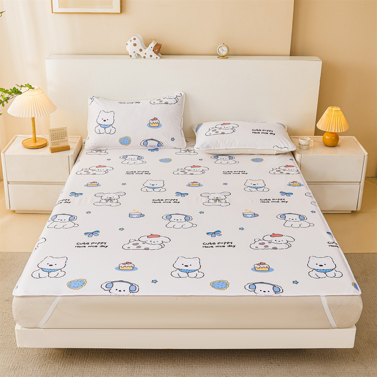 91家纺网 家纺一手货源 找家纺 雯豆家纺 2025新款防水隔尿垫子卡通成人床垫保护罩A类宝宝尿垫 防水隔尿垫-音乐小狗