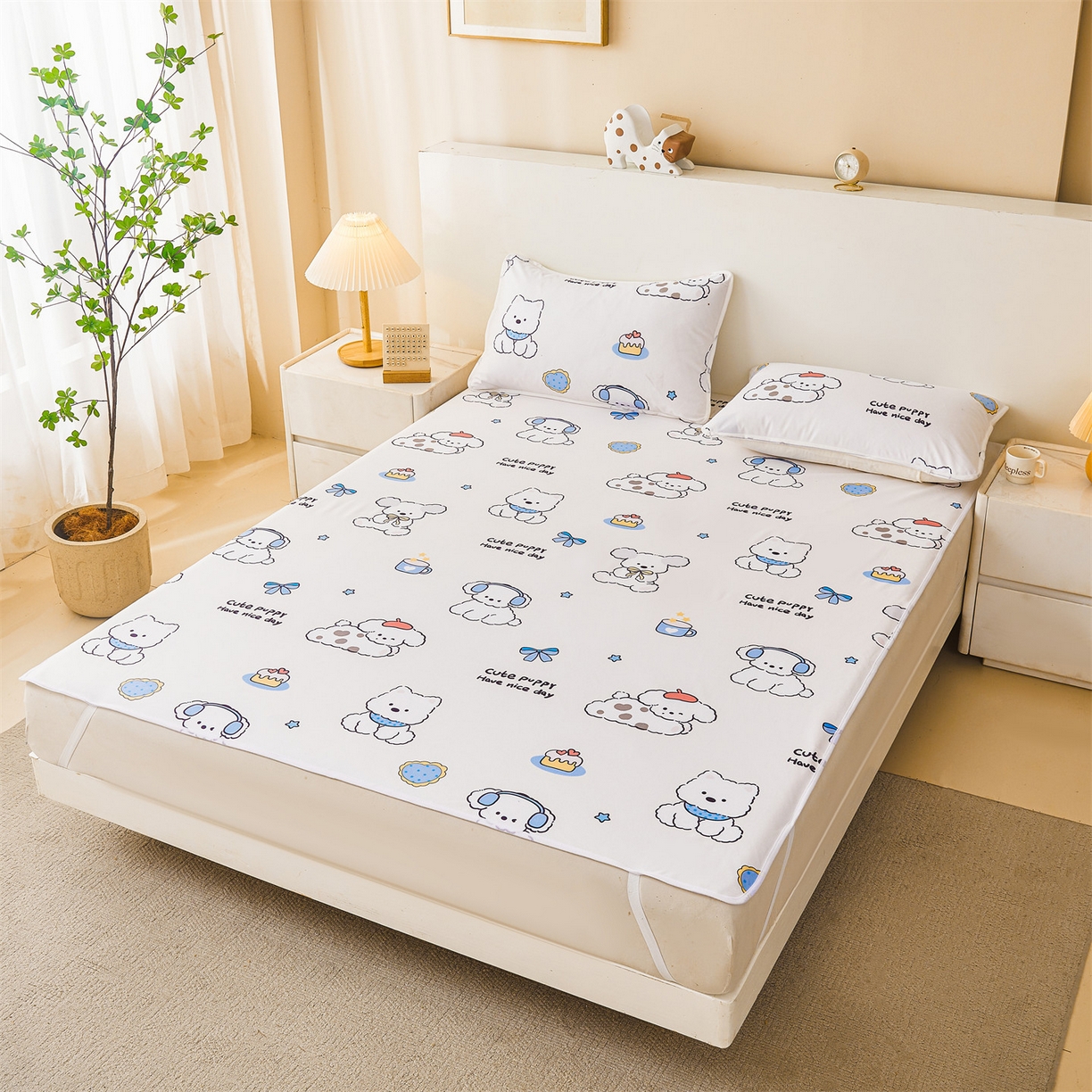 91家纺网 家纺一手货源 找家纺 雯豆家纺 2025新款防水隔尿垫子卡通成人床垫保护罩A类宝宝尿垫 防水隔尿垫-音乐小狗