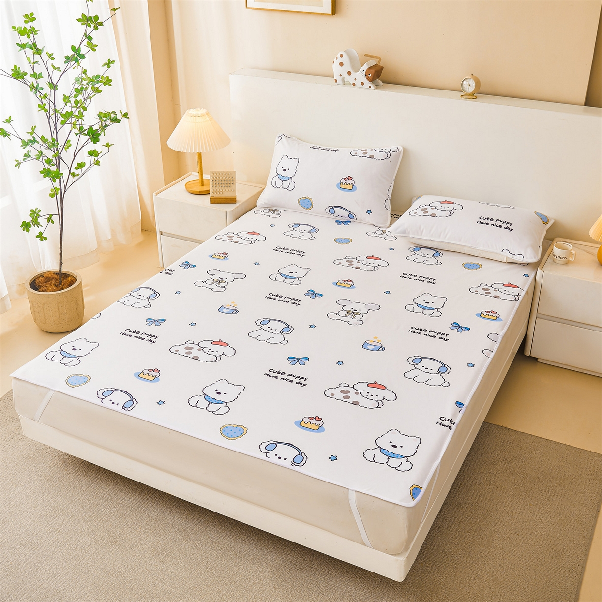 91家纺网 家纺一手货源 找家纺 雯豆家纺 2025新款防水隔尿垫子卡通成人床垫保护罩A类宝宝尿垫 防水隔尿垫-音乐小狗