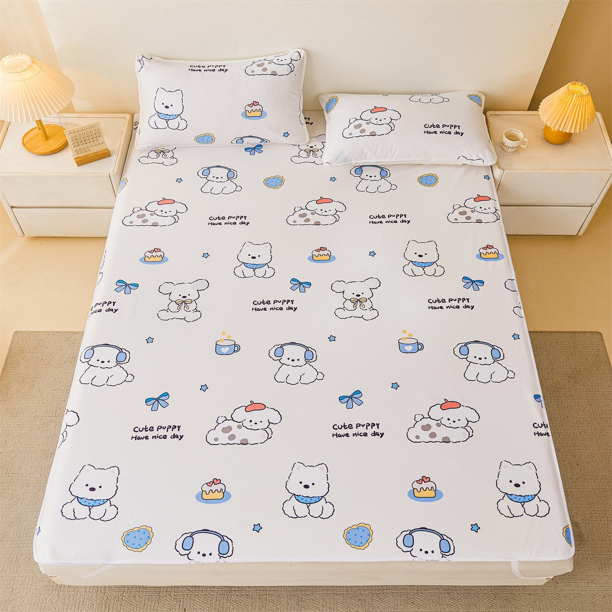 91家纺网 家纺一手货源 找家纺 雯豆家纺 2025新款防水隔尿垫子卡通成人床垫保护罩A类宝宝尿垫 防水隔尿垫-音乐小狗