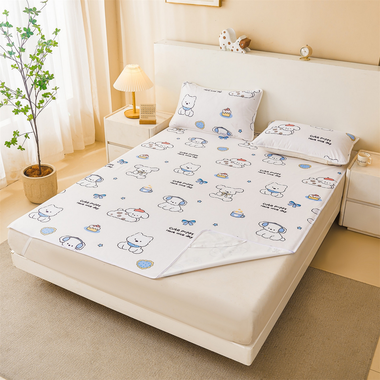 91家纺网 家纺一手货源 找家纺 雯豆家纺 2025新款防水隔尿垫子卡通成人床垫保护罩A类宝宝尿垫 防水隔尿垫-音乐小狗