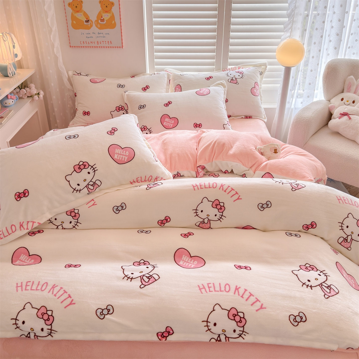 91家纺网 家纺一手货源 找家纺 名兮家居 2025新款经典奥特曼-三丽鸥加厚牛奶绒单被套 甜心kt