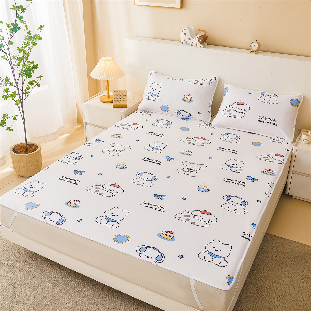 91家纺网 家纺一手货源 找家纺 雯豆家纺 2025新款防水隔尿垫子卡通成人床垫保护罩A类宝宝尿垫 防水隔尿垫-音乐小狗