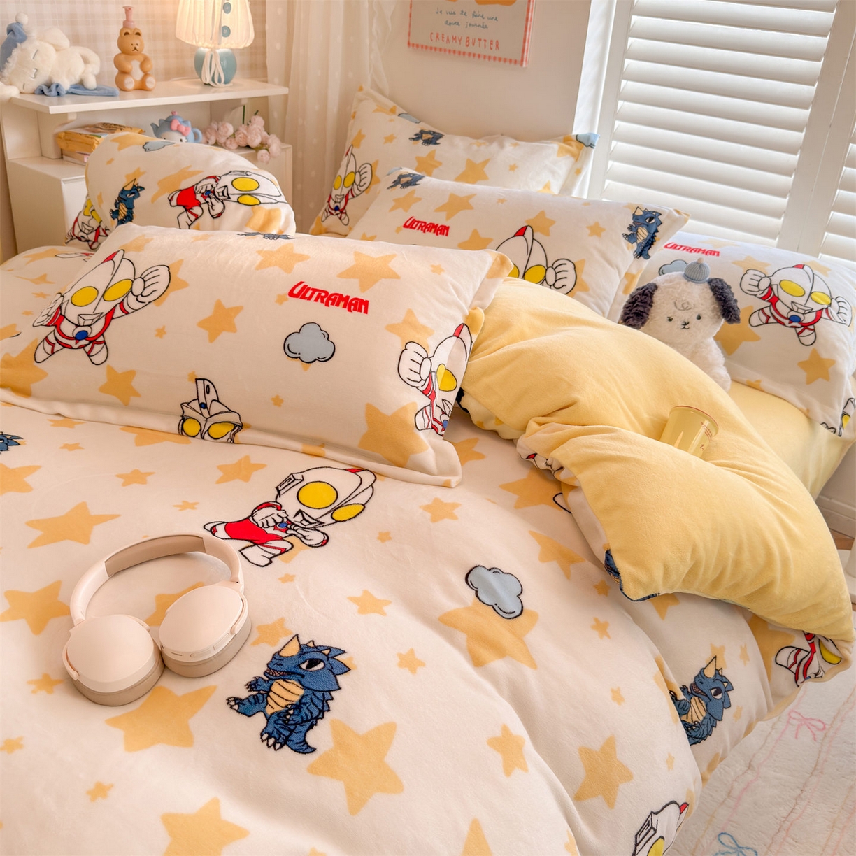 91家纺网 家纺一手货源 找家纺 名兮家居 2025新款经典奥特曼-三丽鸥加厚牛奶绒单被套 星空战士