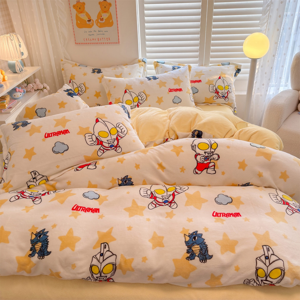 91家纺网 家纺一手货源 找家纺 名兮家居 2025新款经典奥特曼-三丽鸥加厚牛奶绒单被套 星空战士