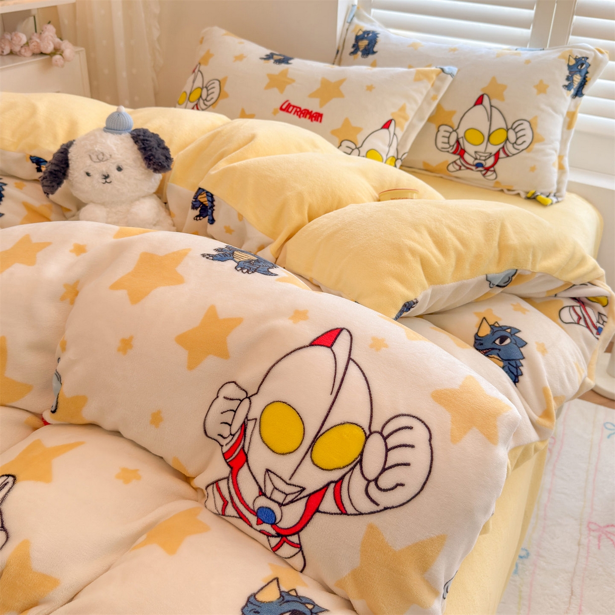 91家纺网 家纺一手货源 找家纺 名兮家居 2025新款经典奥特曼-三丽鸥加厚牛奶绒单被套 星空战士