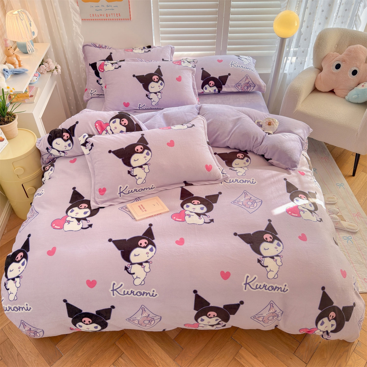 名兮家居 2025新款经典奥特曼-三丽鸥加厚牛奶绒单被套 紫色库洛米