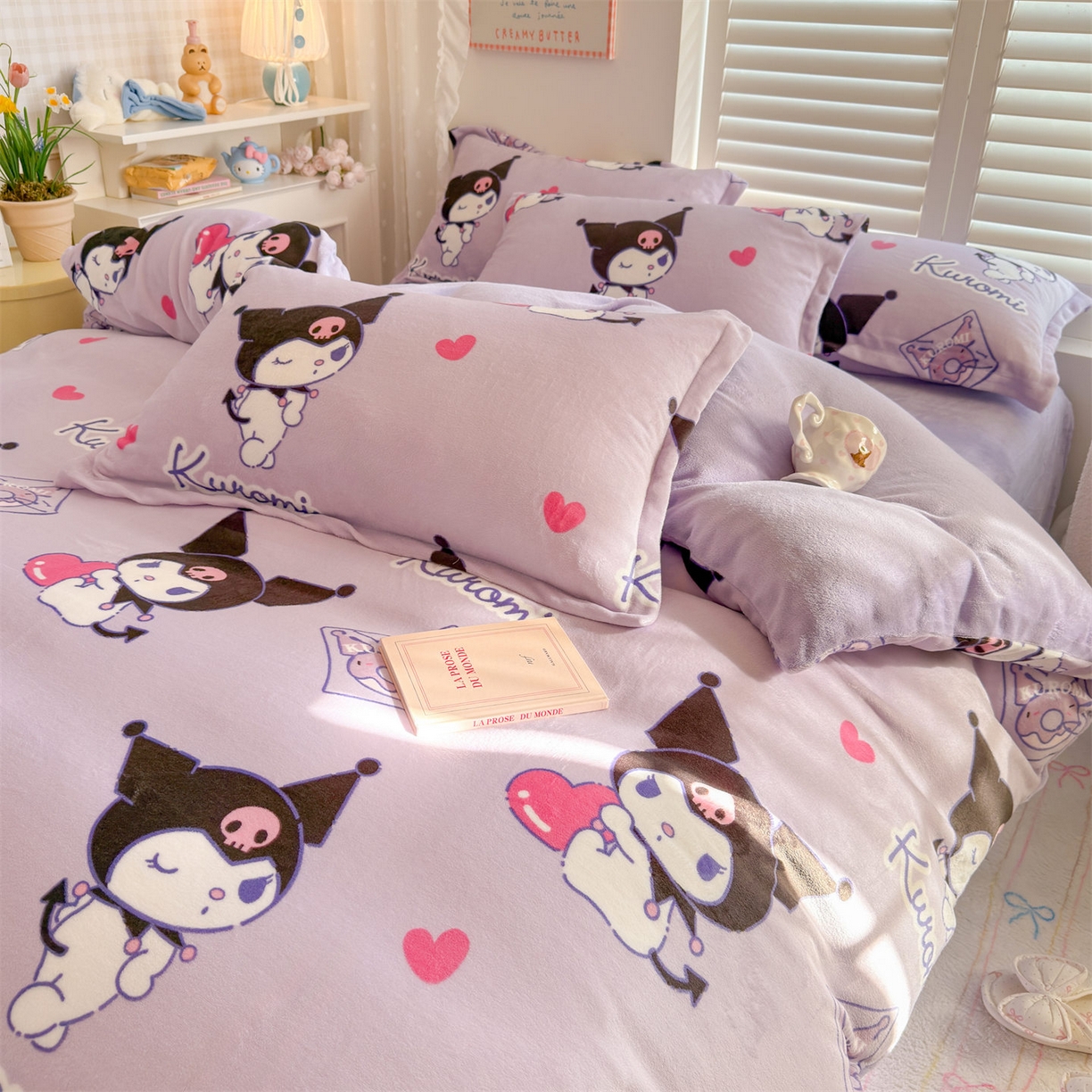 91家纺网 家纺一手货源 找家纺 名兮家居 2025新款经典奥特曼-三丽鸥加厚牛奶绒单被套 紫色库洛米