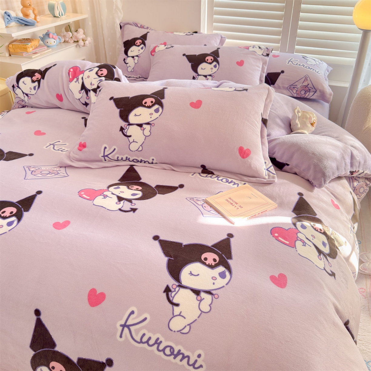 91家纺网 家纺一手货源 找家纺 名兮家居 2025新款经典奥特曼-三丽鸥加厚牛奶绒单被套 紫色库洛米