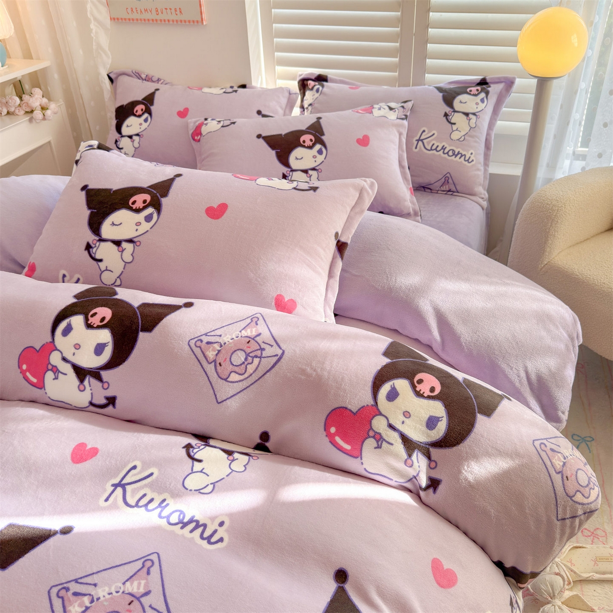 91家纺网 家纺一手货源 找家纺 名兮家居 2025新款经典奥特曼-三丽鸥加厚牛奶绒单被套 紫色库洛米