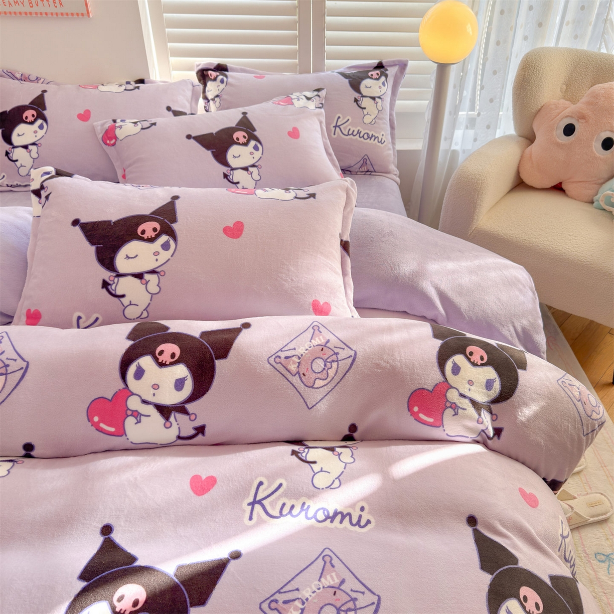 91家纺网 家纺一手货源 找家纺 名兮家居 2025新款经典奥特曼-三丽鸥加厚牛奶绒单被套 紫色库洛米