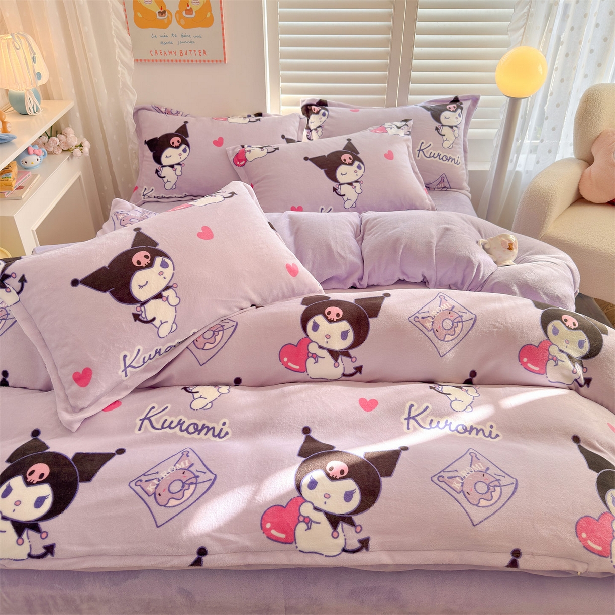 91家纺网 家纺一手货源 找家纺 名兮家居 2025新款经典奥特曼-三丽鸥加厚牛奶绒单被套 紫色库洛米