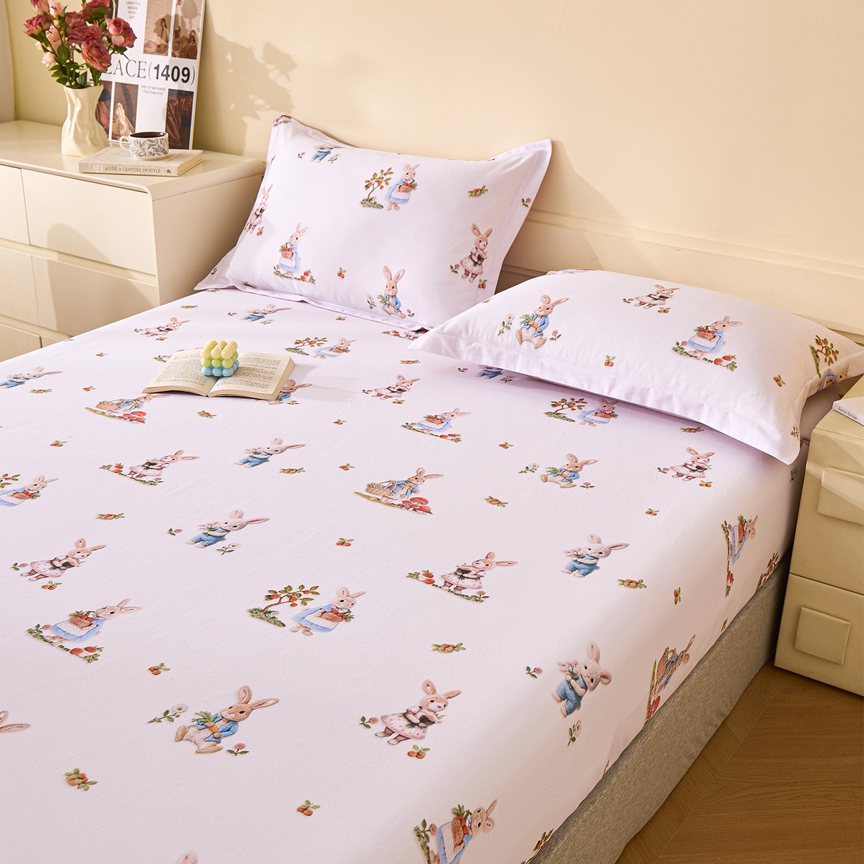 91家纺网 家纺一手货源 找家纺 元元家居（元元被业） 2025秋冬新款全棉纯棉磨毛印花单床笠 彼得庄园