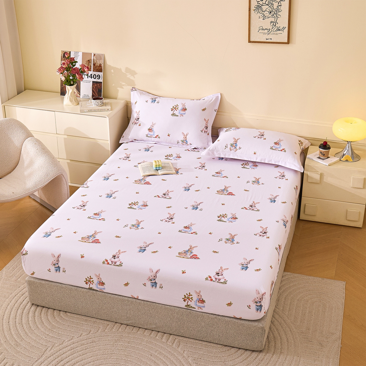 91家纺网 家纺一手货源 找家纺 元元家居（元元被业） 2025秋冬新款全棉纯棉磨毛印花单床笠 彼得庄园