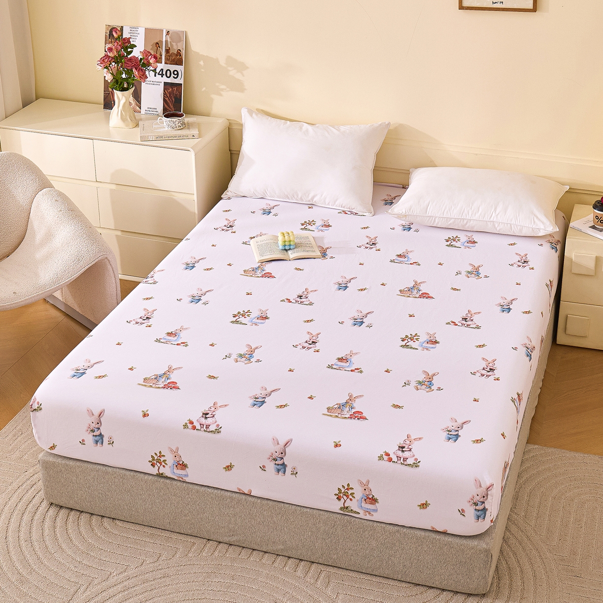 91家纺网 家纺一手货源 找家纺 元元家居（元元被业） 2025秋冬新款全棉纯棉磨毛印花单床笠 彼得庄园