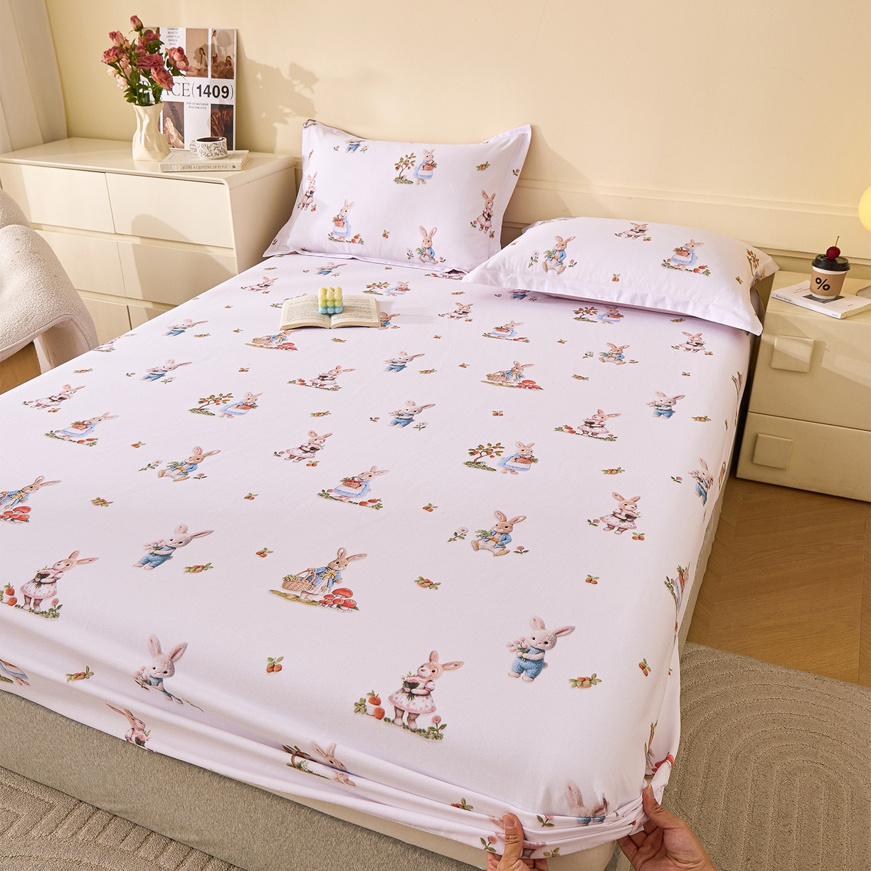 91家纺网 家纺一手货源 找家纺 元元家居（元元被业） 2025秋冬新款全棉纯棉磨毛印花单床笠 彼得庄园