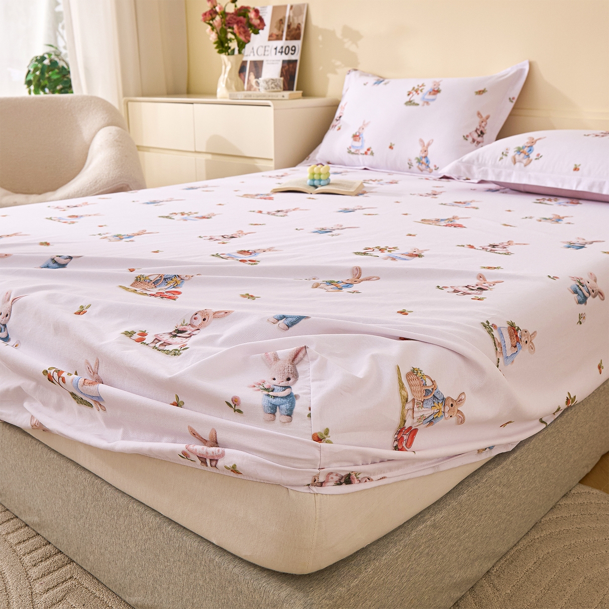 91家纺网 家纺一手货源 找家纺 元元家居（元元被业） 2025秋冬新款全棉纯棉磨毛印花单床笠 彼得庄园