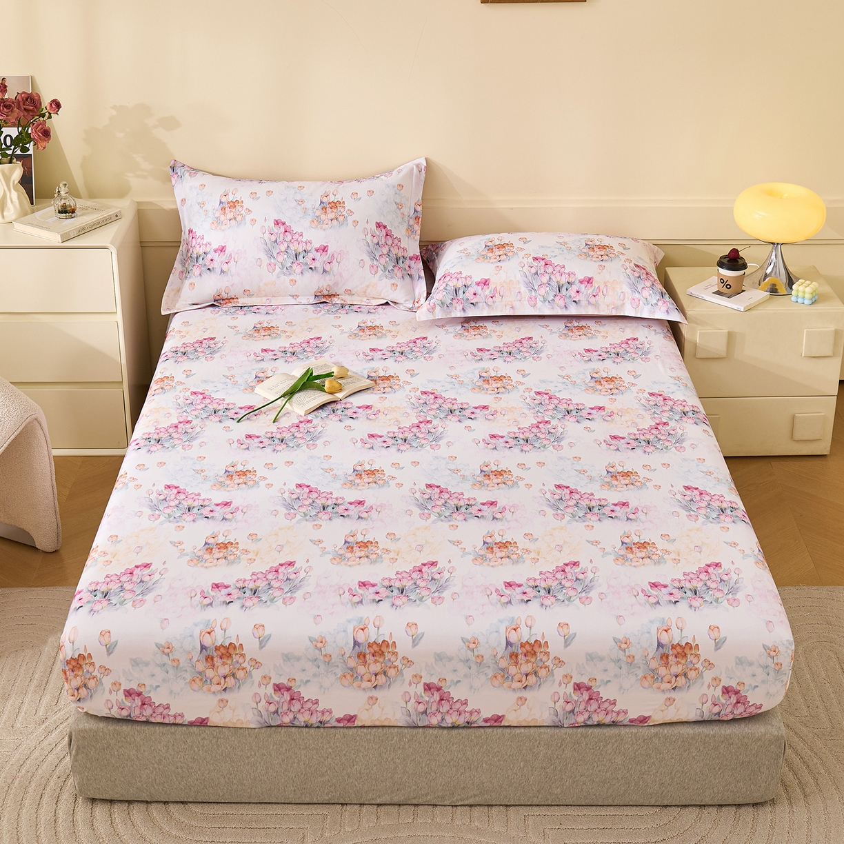 91家纺网 家纺一手货源 找家纺 元元家居（元元被业） 2025秋冬新款全棉纯棉磨毛印花单床笠 大漂亮