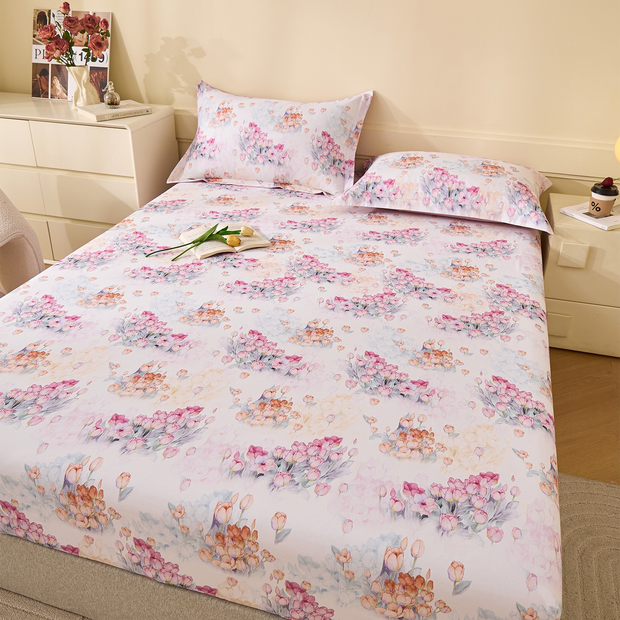 91家纺网 家纺一手货源 找家纺 元元家居（元元被业） 2025秋冬新款全棉纯棉磨毛印花单床笠 大漂亮