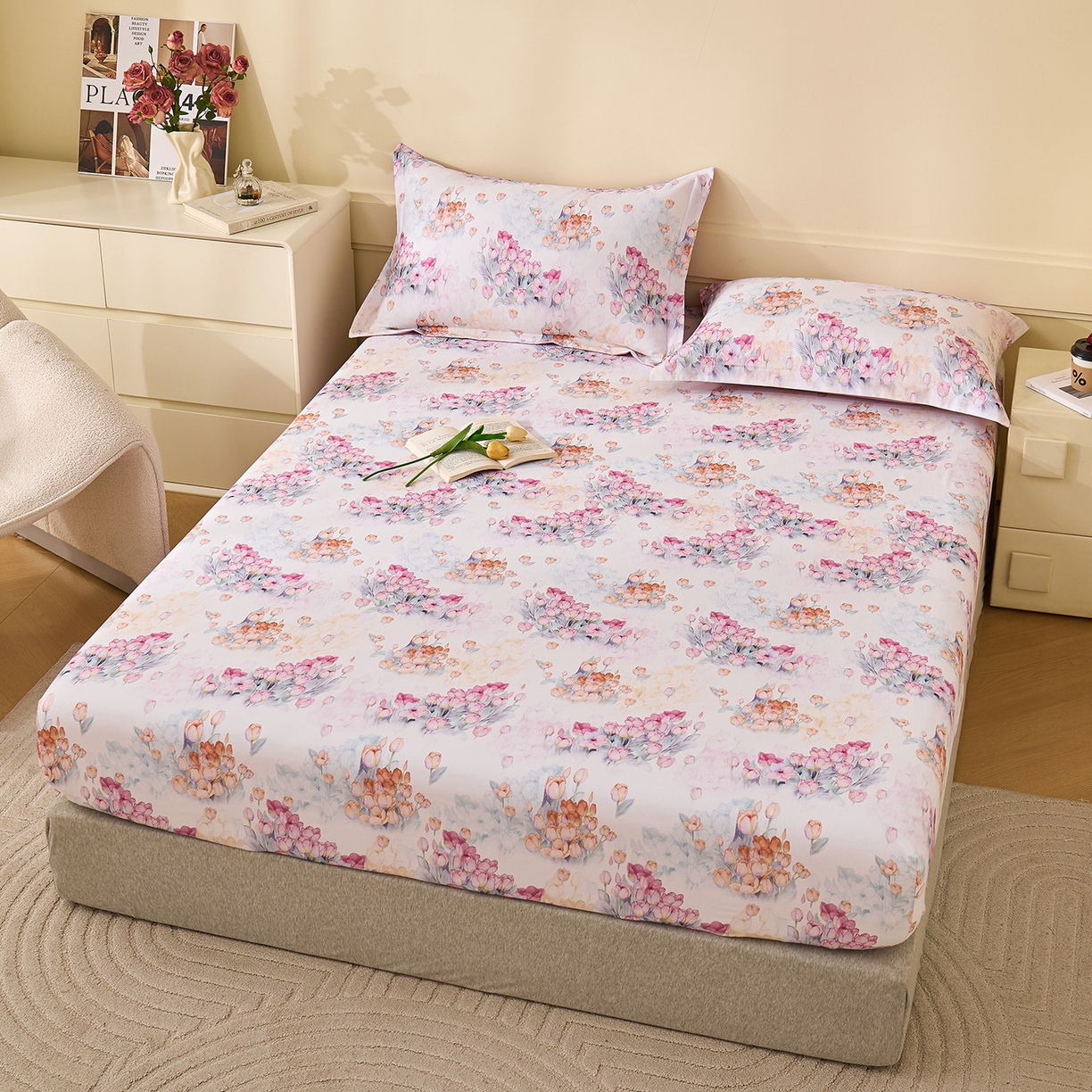 91家纺网 家纺一手货源 找家纺 元元家居（元元被业） 2025秋冬新款全棉纯棉磨毛印花单床笠 大漂亮