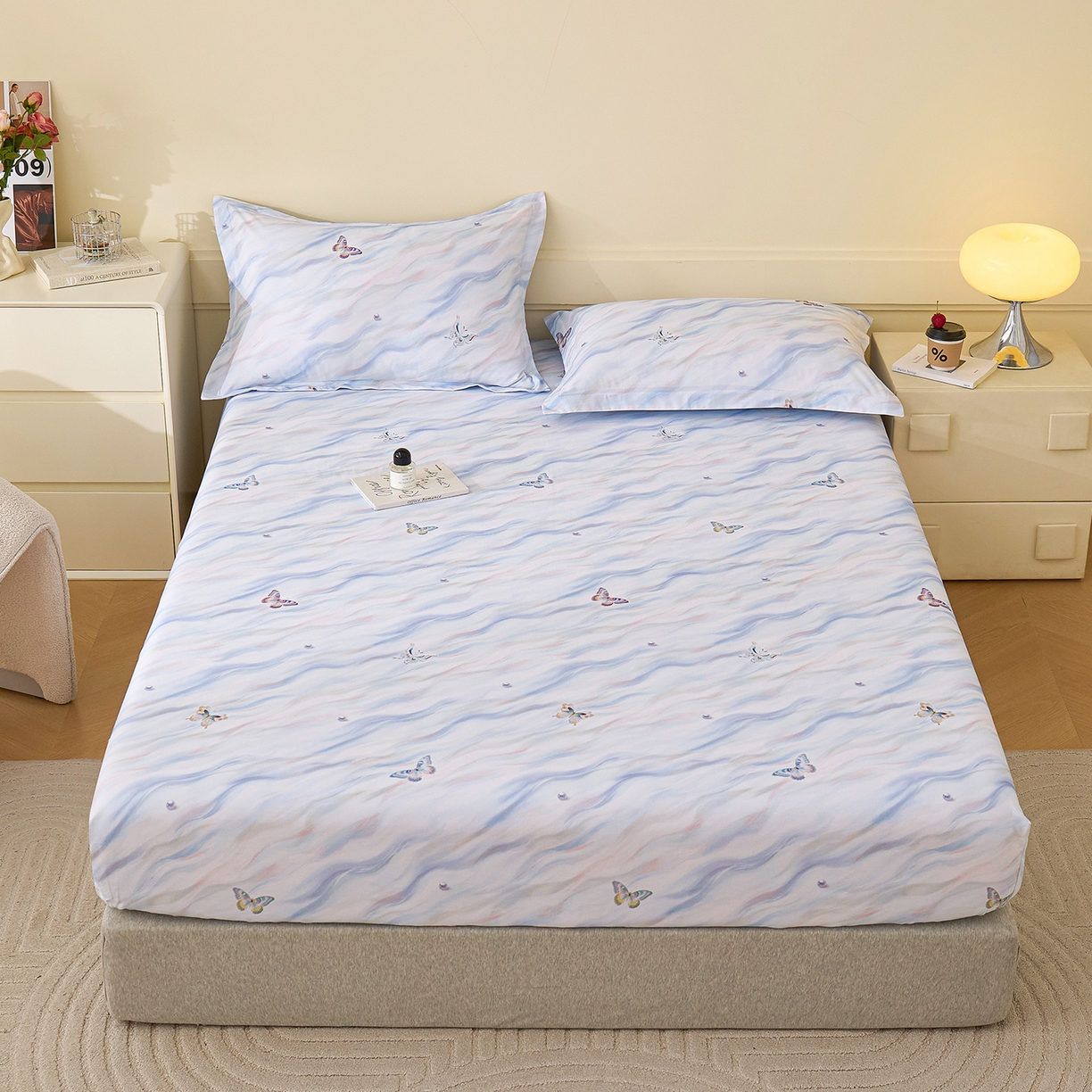 91家纺网 家纺一手货源 找家纺 元元家居（元元被业） 2025秋冬新款全棉纯棉磨毛印花单床笠 蝶梦星河