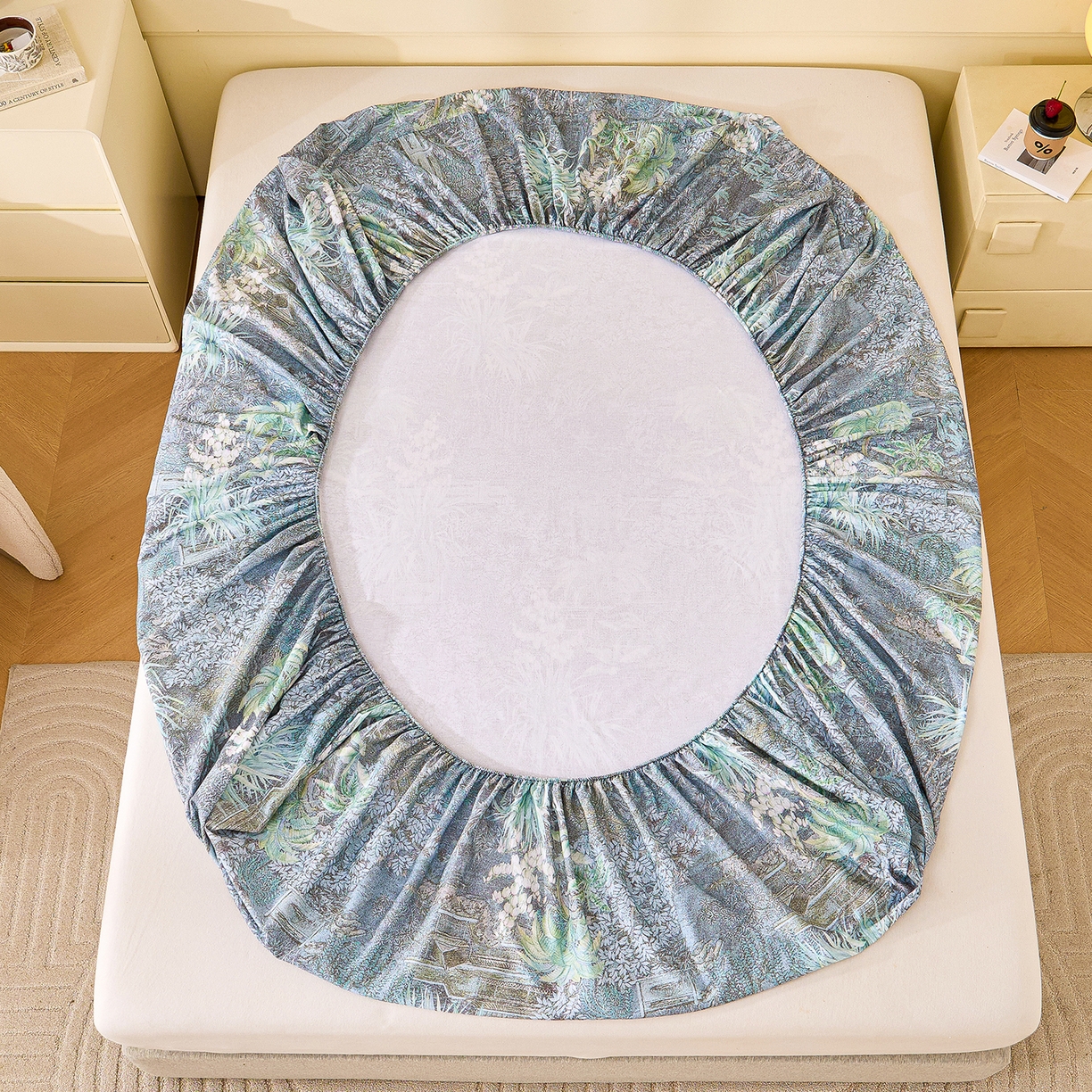 91家纺网 家纺一手货源 找家纺 元元家居（元元被业） 2025秋冬新款全棉纯棉磨毛印花单床笠 繁花点缀