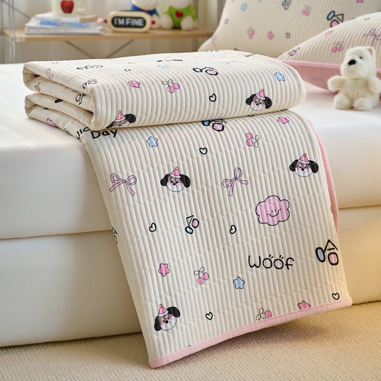 91家纺网 家纺一手货源 找家纺 小叮当家纺仓储工厂店 2025新款A版全棉B版牛奶绒床盖系列单床盖床盖单件 哈哈狗（A棉B绒）