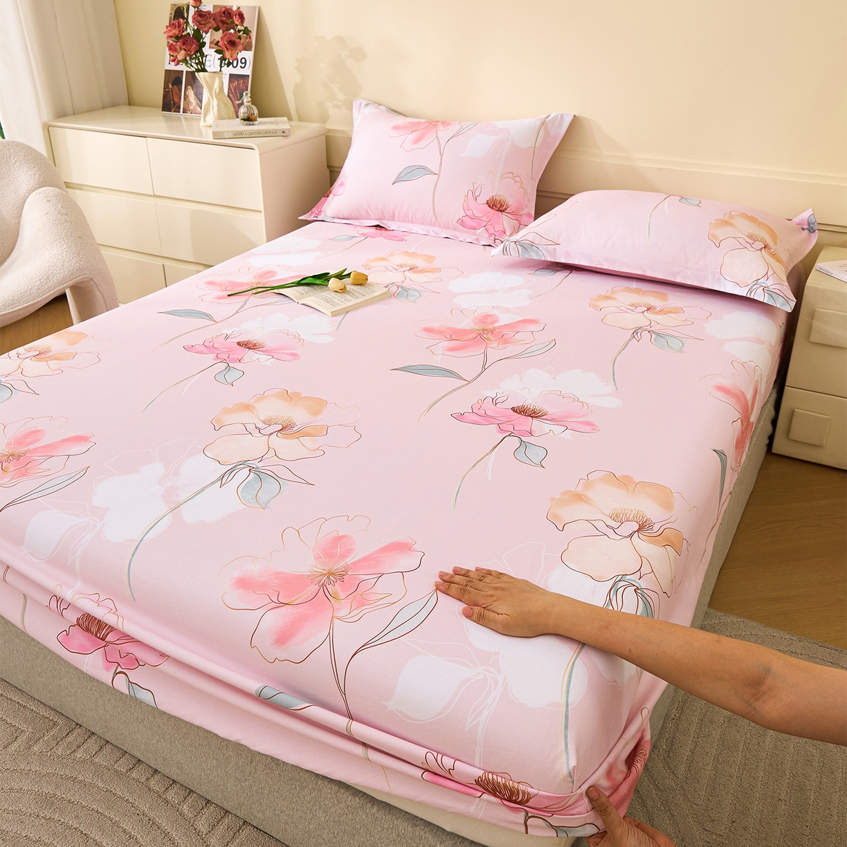 元元家居（元元被业） 2025秋冬新款全棉纯棉磨毛印花单床笠 光韵花季