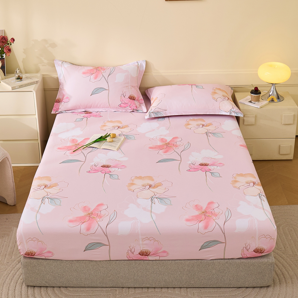 91家纺网 家纺一手货源 找家纺 元元家居（元元被业） 2025秋冬新款全棉纯棉磨毛印花单床笠 光韵花季