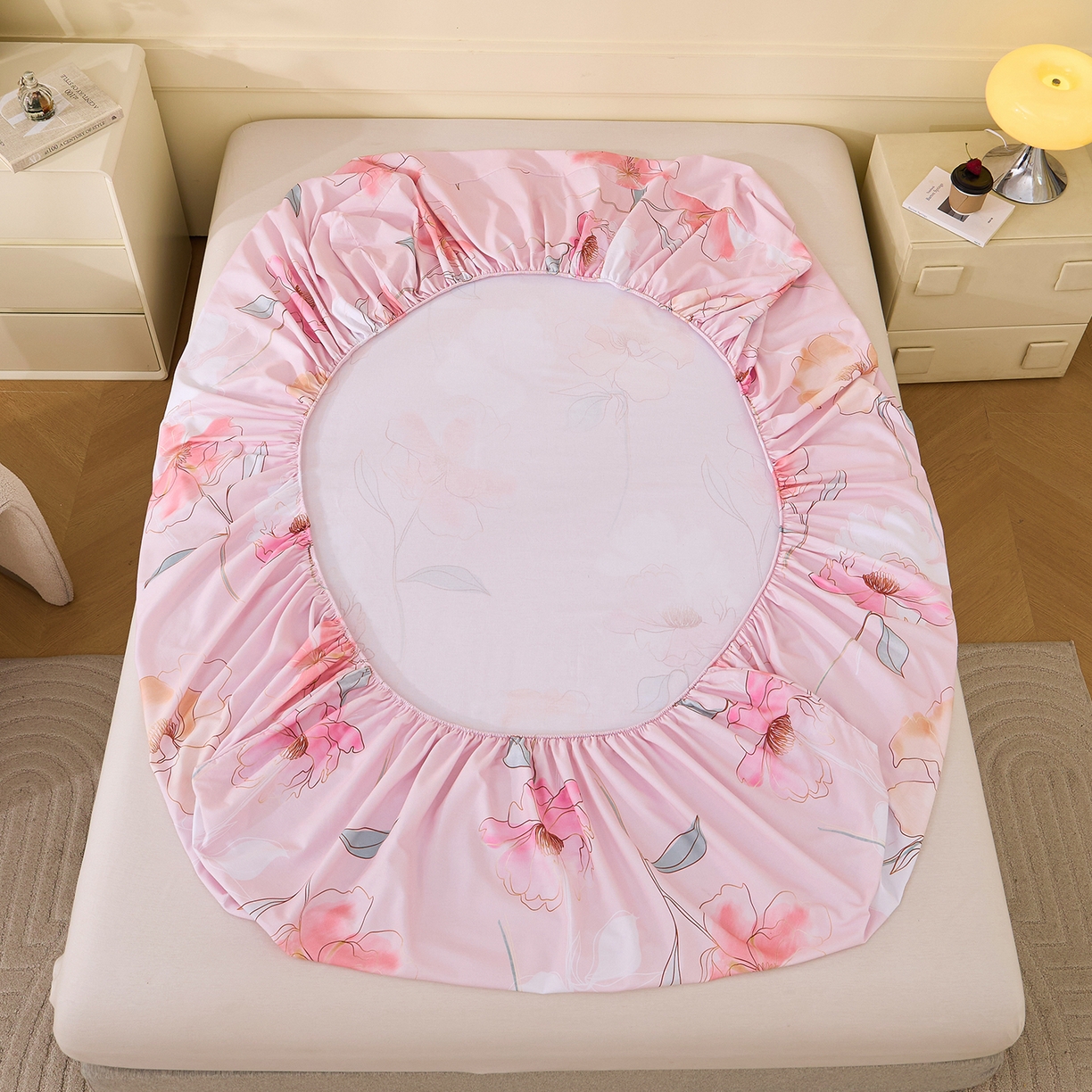 91家纺网 家纺一手货源 找家纺 元元家居（元元被业） 2025秋冬新款全棉纯棉磨毛印花单床笠 光韵花季