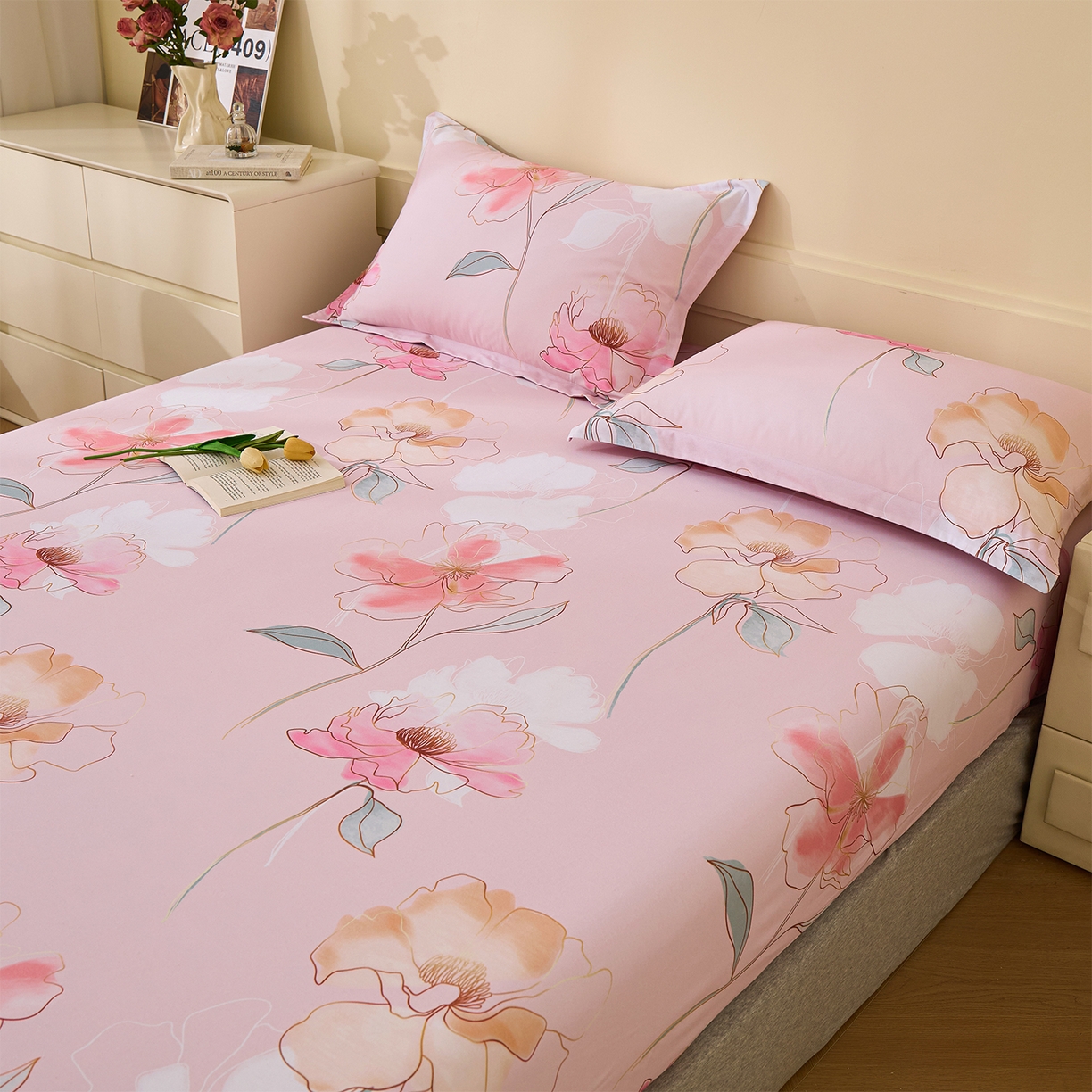 91家纺网 家纺一手货源 找家纺 元元家居（元元被业） 2025秋冬新款全棉纯棉磨毛印花单床笠 光韵花季