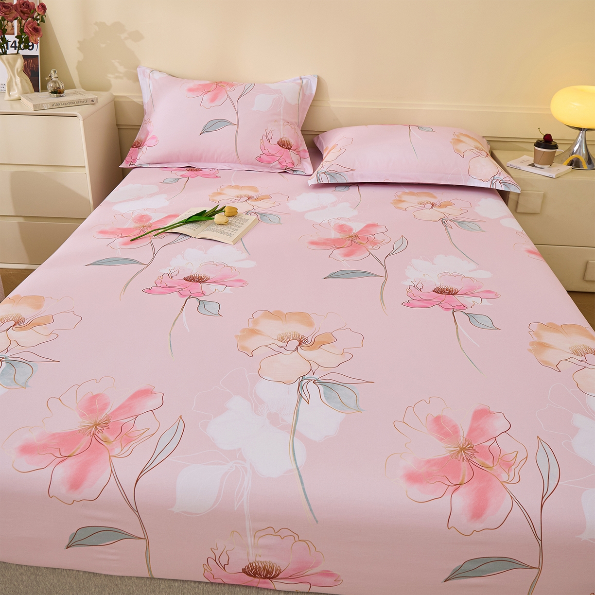 91家纺网 家纺一手货源 找家纺 元元家居（元元被业） 2025秋冬新款全棉纯棉磨毛印花单床笠 光韵花季