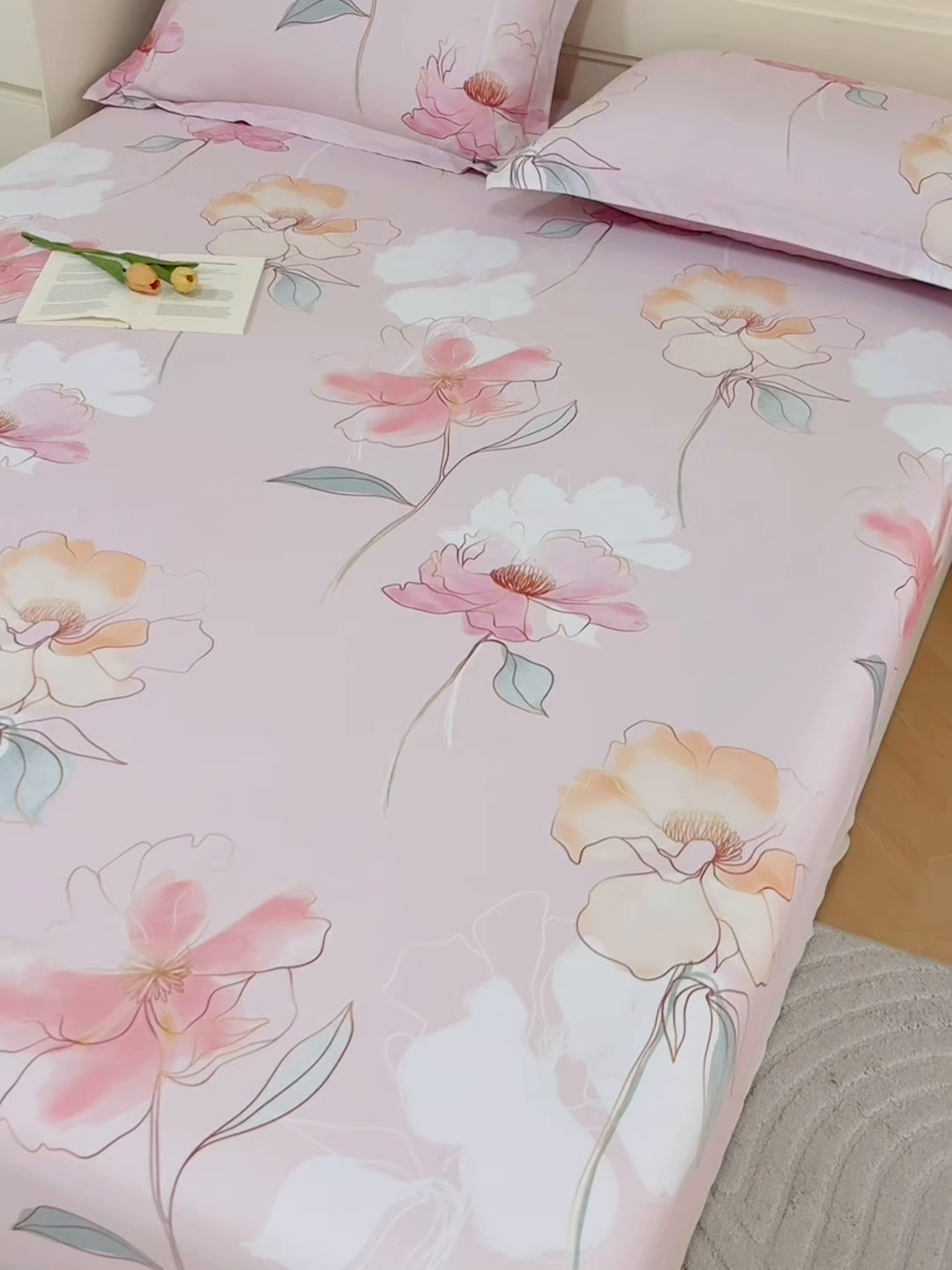 91家纺网 家纺一手货源 找家纺 元元家居（元元被业） 2025秋冬新款全棉纯棉磨毛印花单床笠 光韵花季