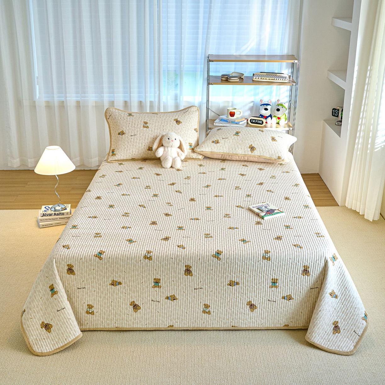 91家纺网 家纺一手货源 找家纺 小叮当家纺仓储工厂店 2025新款A版全棉B版牛奶绒床盖系列单床盖床盖单件 趴趴熊（A棉B绒）